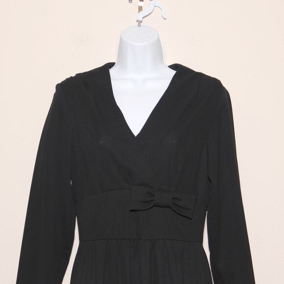 Vintage Edith Flagg Surplice Front Bow Accent Black Maxi Dress Size Small - Picture 3 of 10